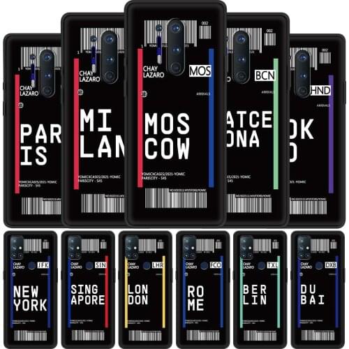 Silicone Phone Case for OnePlus 8 Nord Z N10 5G 8T 7 Pro 9 9R N100 7T 6 6T Soft Back Cover 8Pro Shell Travel Airfare City Label