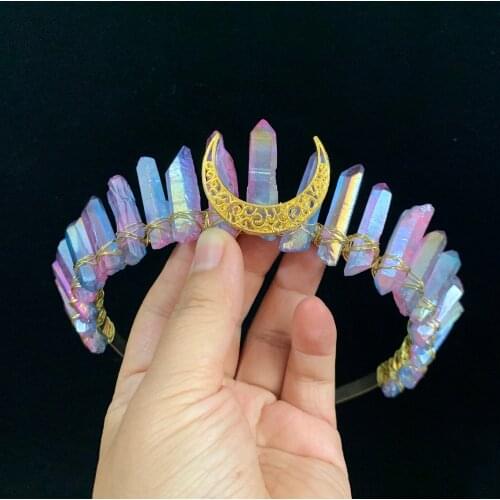 Color crystal crown golden moon headband natural crystal jewelry headdress gift