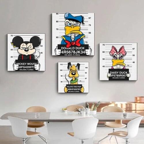 Disney Funny Anime Canvas Paintings Mickey Mouse Donald Duck In Prison Posters and Print Wall Art Picture for Living Home Decor
