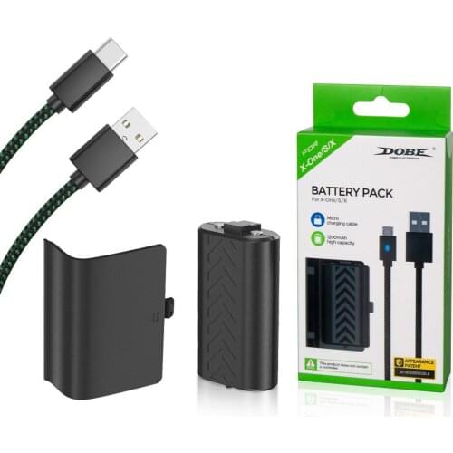 For XboxOne S X Controller 1200mAh Rechargeable Gamepad Battery Pack Charger + 3M LED Wired Braided Charging Cable + Back Cover