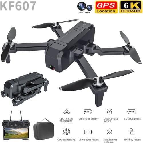 KF607 Rc Drone 6K WiFi FPV Angle Optical Flow Dual Cameral HD GPS Postioning Auto Return Flodable Quadcopter Helicopter Toy