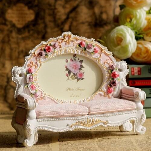 Europe Retro Vintage Pink Flower Sofa Photo Frame Picture Resin 3.5'' x 5'' Home Wedding Decoration Gifts