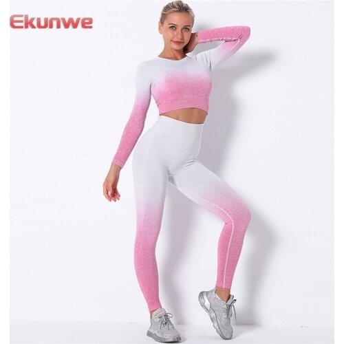Gradient Seamless Yoga Suits Fitness Outfits Push Up Sports Leggings Sets Workout Gym Yoga Sets Two Pieces Sports Suits