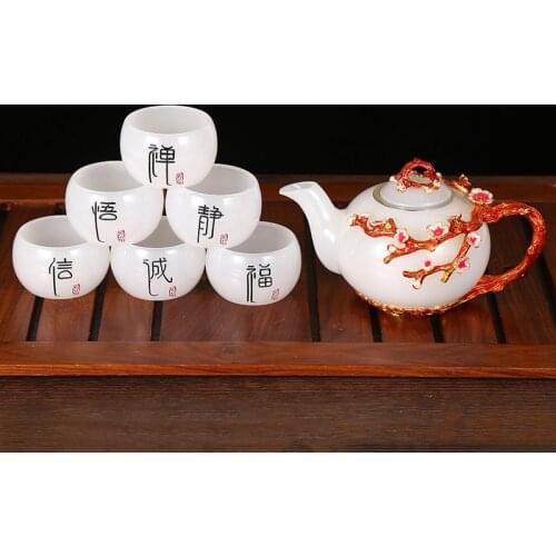 Creative high-grade glass teapot teacup gift box jade enamel alloy tea set