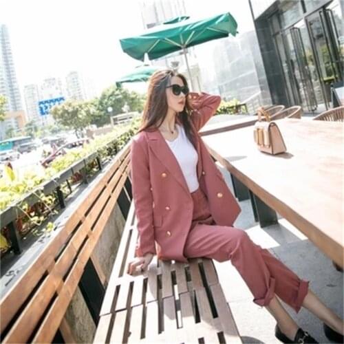 Fashion new casual loose temperament double breasted suit two sets of 2019 summer suit suit women two piece set