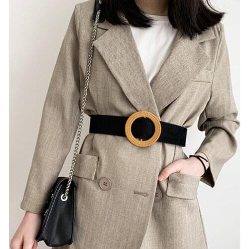 Fashion Wide Belt For Women All-match High Quality Suede Round Buckle Waist Strap Female Coat Dress Sweater Decorative Girdle