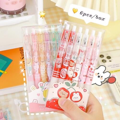 Yisuremia New Arrival 6pcs/Lot Kawaii Cute Rabbit Bear Gel Pen 0.5mm Black Ink Signature Pens Gift School Office Stationery