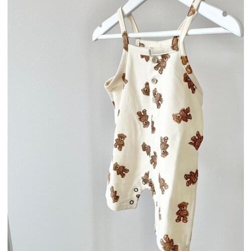 Newborn Infant Baby Boy Girl Summer New Clothes Fashion Cartoon Bear Pattern Romper Kid Cotton Breathable Sleeveless Jumpsuit