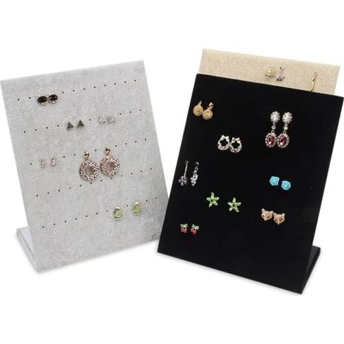 TONVIC Wholesale L Shape Earring Display Stand Holder Jewelry Rack With 60 Holes New Arrival Black/Gray/Yellow Linen