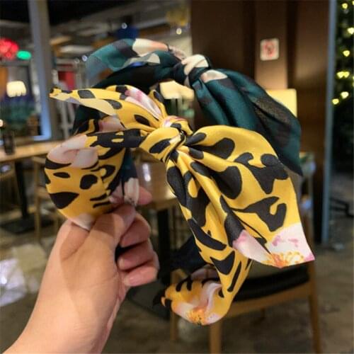 Women Elegant Top Knot Print Leopard Striped Plaid Flower Headband Hairbands Hair Holder Turban Fashion Hair Accessories