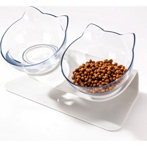 Dropshipping Non-slip Dog Double Bowls Pet Puppy Bowls Dog Bowl Feeders Transparent Single Bowl Bowls with Raised Stand Plastic