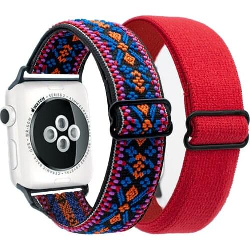 Scrunchie Strap For Apple Watch Series 6 SE 5 4 3 2 iWatch Bands 44mm 40mm 38mm 42mm Adjustable Elastic Nylon Solo Loop Bracelet