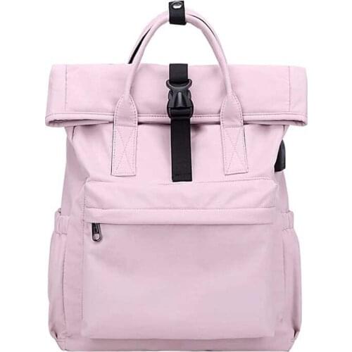Pink Polyester Backpack Women School Bags for Teenage Girls Preppy Style Large Capacity USB Charging Rucksack For Teen Girls
