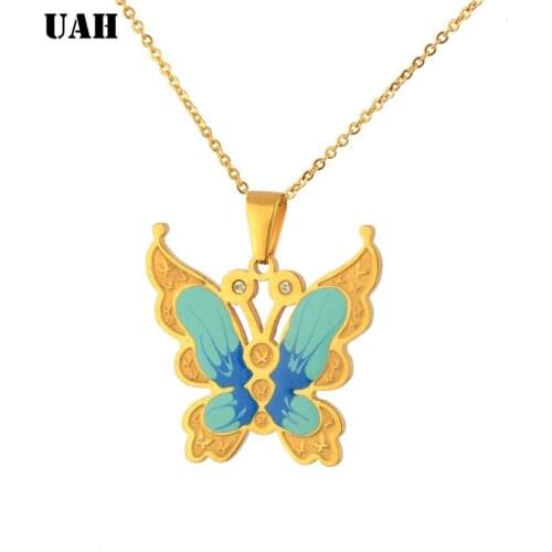 UAH Stainless Steel Butterfly Necklaces for Women Cute Animal Pendants Choker Girls Kids Fashion Jewelry Gift boucle d'oreille