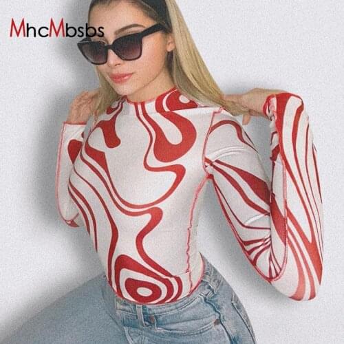 Wave Print Y2K Graphic Long Sleeve Crop Top T Shirt 2021 Autumn New Basic Casual Vintage 90s T-shirt Women Fashion Streetwear
