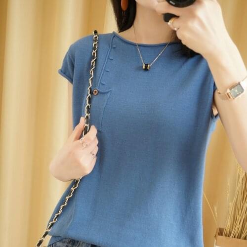 T-shirt women 2021 summer new style pure cotton sweater short-sleeved casual round neck knitted ladies tops pure color tees
