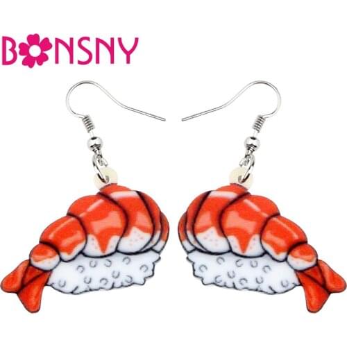 Bonsny Acrylic Japanese Shrimp Sushi Rice Food Earrings Drop Dangle Cartoon Cute Fun Jewelry For Women Girls Teens Gift Charms