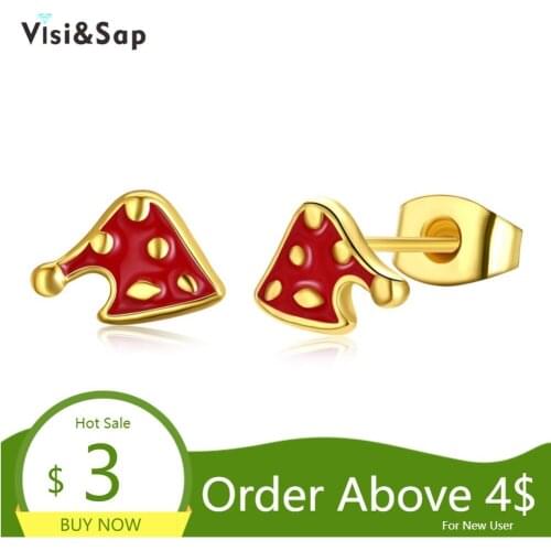 Visisap Christmas Party Hat Cap Earring Gold Color Asymmetric Stud Earrings For Women Fashion New Year Gifts Jewelry VPE1605