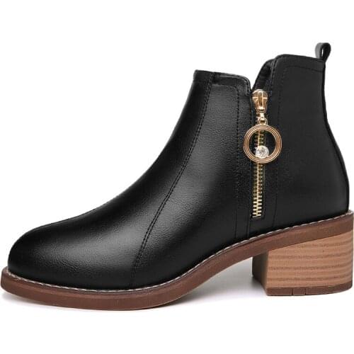 Round Toe Thick Heel WomenS Boots, Solid Color Short Boots With Side Zipper, WomenS Platform Shoes