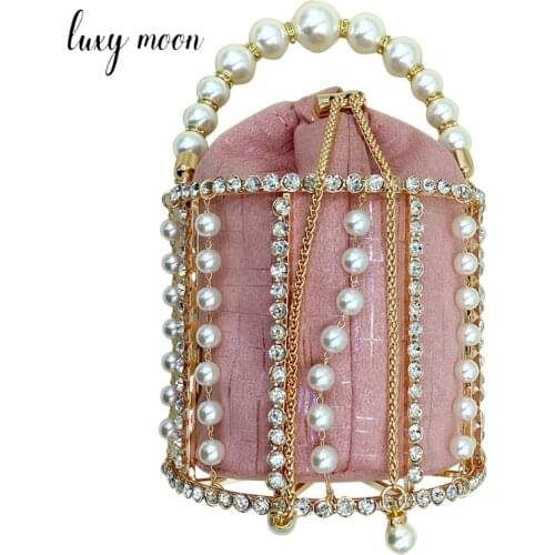 Womens Bag Purses and Handbags Luxury Designer Female Pearl Small Evening Clutch Wedding Metallic Bag with Rhinestones Z011