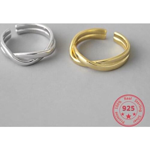 100% 925 Sterling Silver Open Rings Simple Fashion Geometric Winding Interweaving Real Silver Jewelry Gifts For Women
