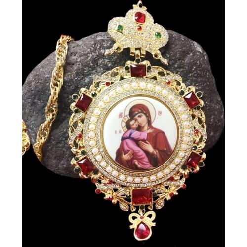 Rounded Gold Pectoral Cross Orthodox Design Religious Icon Byzantine priest crucifix Necklace Catholic Confirmation Gift Pendant