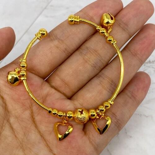 Gold Bangles for Kids Copper Baby bracelets with Ring Dubai African Coins Bangles Arabic Jewelry