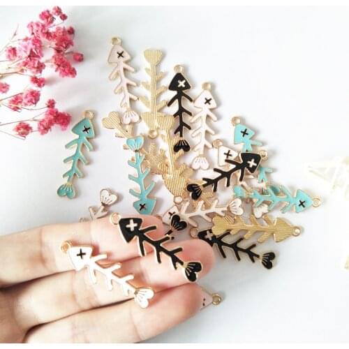 10pcs Fish Bones Enamel Charms Bracelet Fit DIY Drop Oil Pendants Metal Charms Fit Earring Bracelet Jewelry Accessories 35*10mm