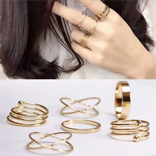 6Pcs/Set Fashion Finger Ring Gift Trendy Punk Style Knuckle Rings For Women Unique Ring Set