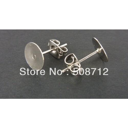 Free shipping!!!1000 Sets Silver plated 8mm Flat Pad Earring Post Stud With Stopper