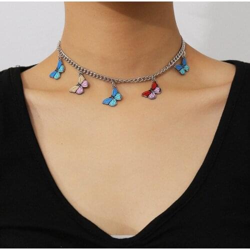 Bohemian Cute Butterfly Choker Necklaces For Women Colorful Clavicle Chain Necklace 2020 Collar Female Chocker Jewelry