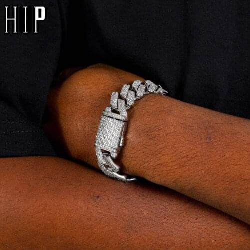 Hip Hop 19MM 3 Row Cuban Prong Chains Bling Iced Out CZ Setting AAA+ Cubic Zirconia Bracelet For Men Women Jewelry