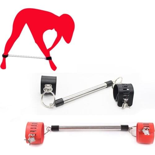 CamaTech Stainless Steel Metal Spreader Bar With Leather Wrist Cuffts Bondage Adjustable Steel Pipe Handcuffs Restraint Sex Toys