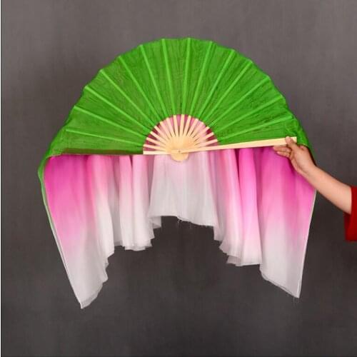 Two Layers Gradient Fan Veil 100% Silk Women Dance Veil Pairs (1L+1R) Jasmine Fan Veils Adults Folk Dance Props 76cm(30 Inch)