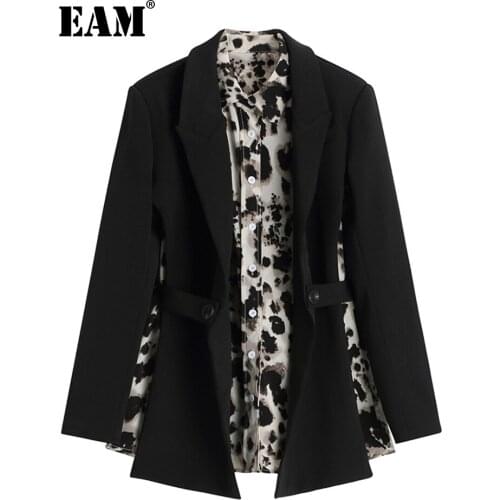 [EAM] Women Leopard Print Backless Big Size Blazer New Notched Collar Long Sleeve Jacket Fashion Spring Autumn 2021 1DD4175