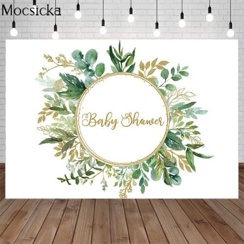 Newborn Baby Shower 1st Birthday Party Backdrops Painting Greenery Golden Green Leaf Decor Props Child Customize Photo Studio