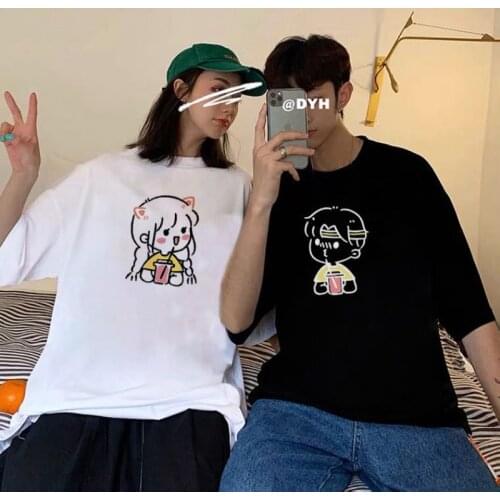 Oversized T Shirt Short-sleeved Shirt Summer New Casual Loose O Neck Korean Male Female Couple Women Kawaii Clothes Streetwear