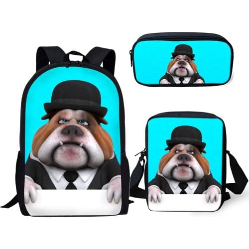 HaoYun Childrens School Backpack Cartoon Little Bulldogs Pattern School Book Bags Cute Animal 3PCs/Set Students School Bags