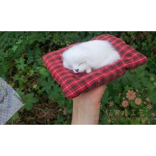 Simulation white sleeping dog about 12cm Handmade craft model toy,polyethylene&furs dog with mat,home decoration Xmas gift w4066