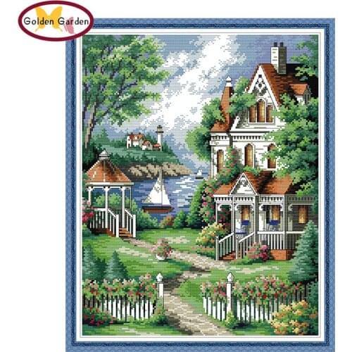 GG Dream Home Stamped Cross Stitch Painting Embroidery Set Joy Sunday 14CT 11CT Scenic Count Cross Stitch Kits for Home Decor
