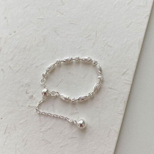 Simple 925 Sterling Silver Beads Rings For Women Accessories, Fashion Adjustable Chain Ring Silver Female Fine Jewelry 2021