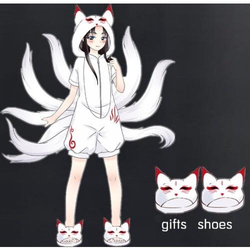 Anime Fox White Pajamas Cosplay Costume Adult Men Women Jumpsuits Cartoon Winter Flannel Home Sleepwear