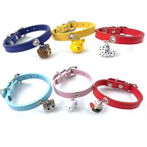 Leather Adjustable dog cat Collar Cartoon bell necklace PU Dog collar Puppy collar Personalized collar Pet Necklace Accessories