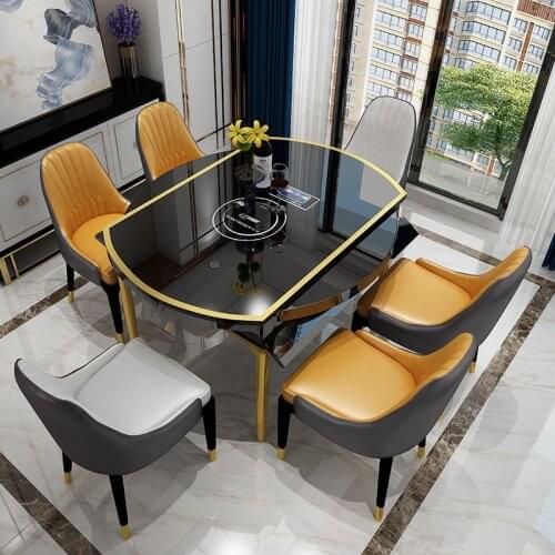 Light luxury dining table chair combination telescopic folding postmodern simple small family household circular stretching