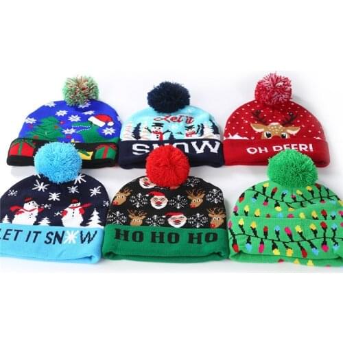 2020 HOT Designs LED Christmas Hats Beanie Sweater Christmas Santa Hat Light Up Knitted Hat For Kid Adult For Christmas Party