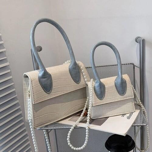 Stone pattern Mini Tote bag 2021 Summer New High-quality PU Leather Womens Designer Handbag Pearl Shoulder Messenger Bag Purses