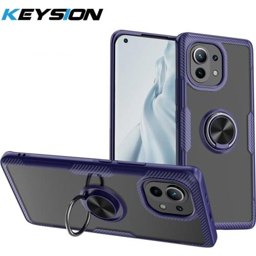 KEYSION Fashion Transparent Shockproof Case For Xiaomi Mi 11 5G Clear Ring Phone Back Cover for Xiaomi Mi 11 4G