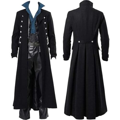 Medieval Men British Style Punk Jackets Windbreaker Carnival Gothic Victorian Knight Prince Uniform Coat Party Cosplay Costume