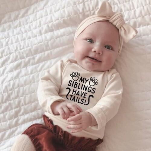 My Siblings Have Tails Newborn Baby Letter Print White Funny Clothing Long Sleeve Jumpsuit Clothes Baby Cute Bodysuits