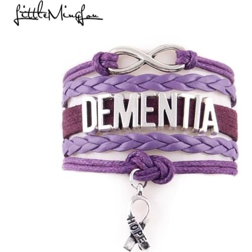 Little MingLou Infinity Dementia bracelet ribbon hope charm awareness leather wrap men bracelets & bangles for women jewelry